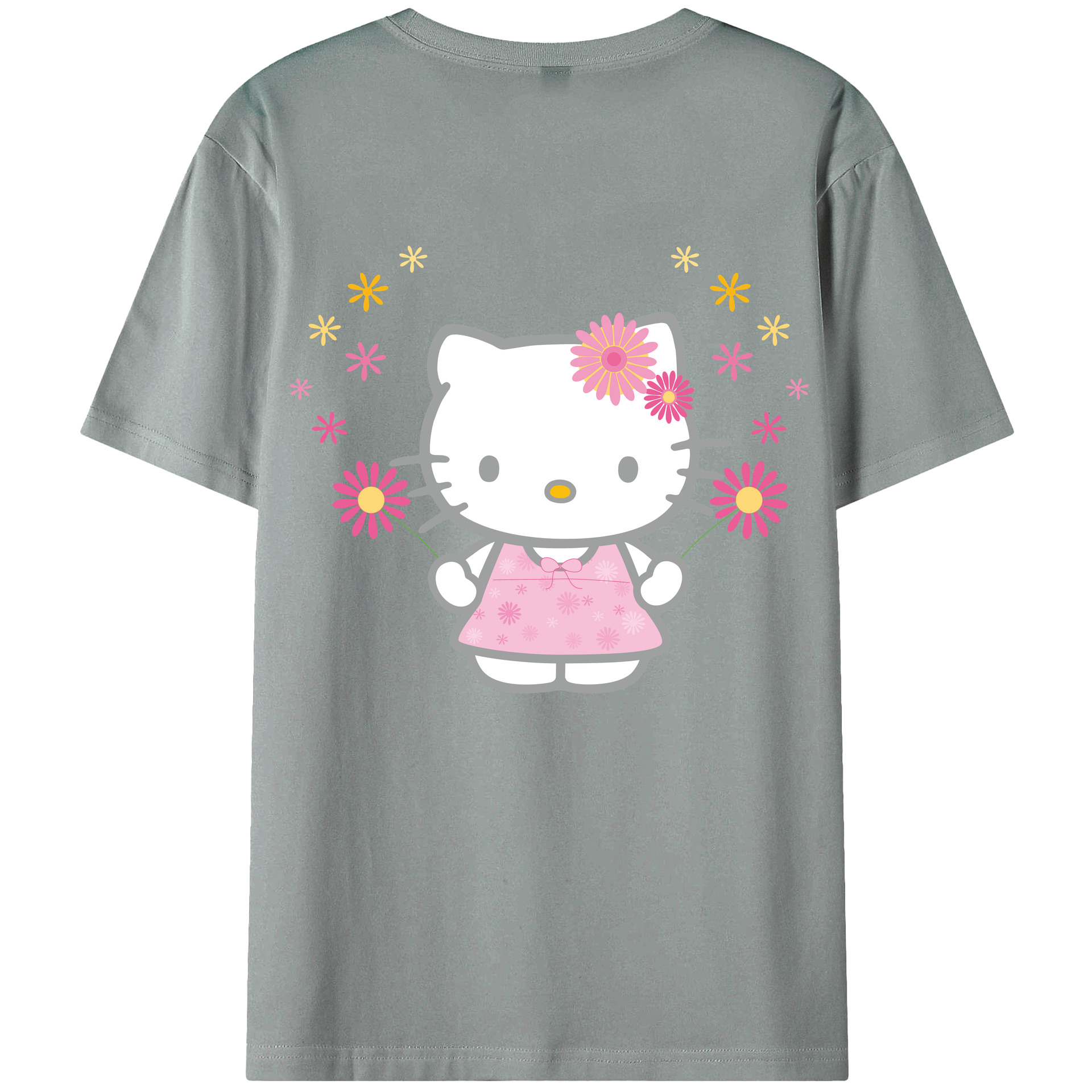 （画像用） Hello Kitty ハローキティ 綿100％ メンズ半袖Tシャツ（バックプリント） 通気性